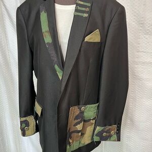UPCYCLED Camouflage Accent Black Blazer